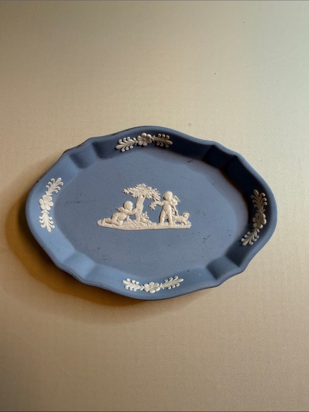 Blue Jasperware-Style Decorative Wedgwood Oval Tray with White Relief